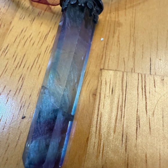 Oxidized sterling silver rainbow fluoride necklace on ribbon choker - Picture 4 of 4